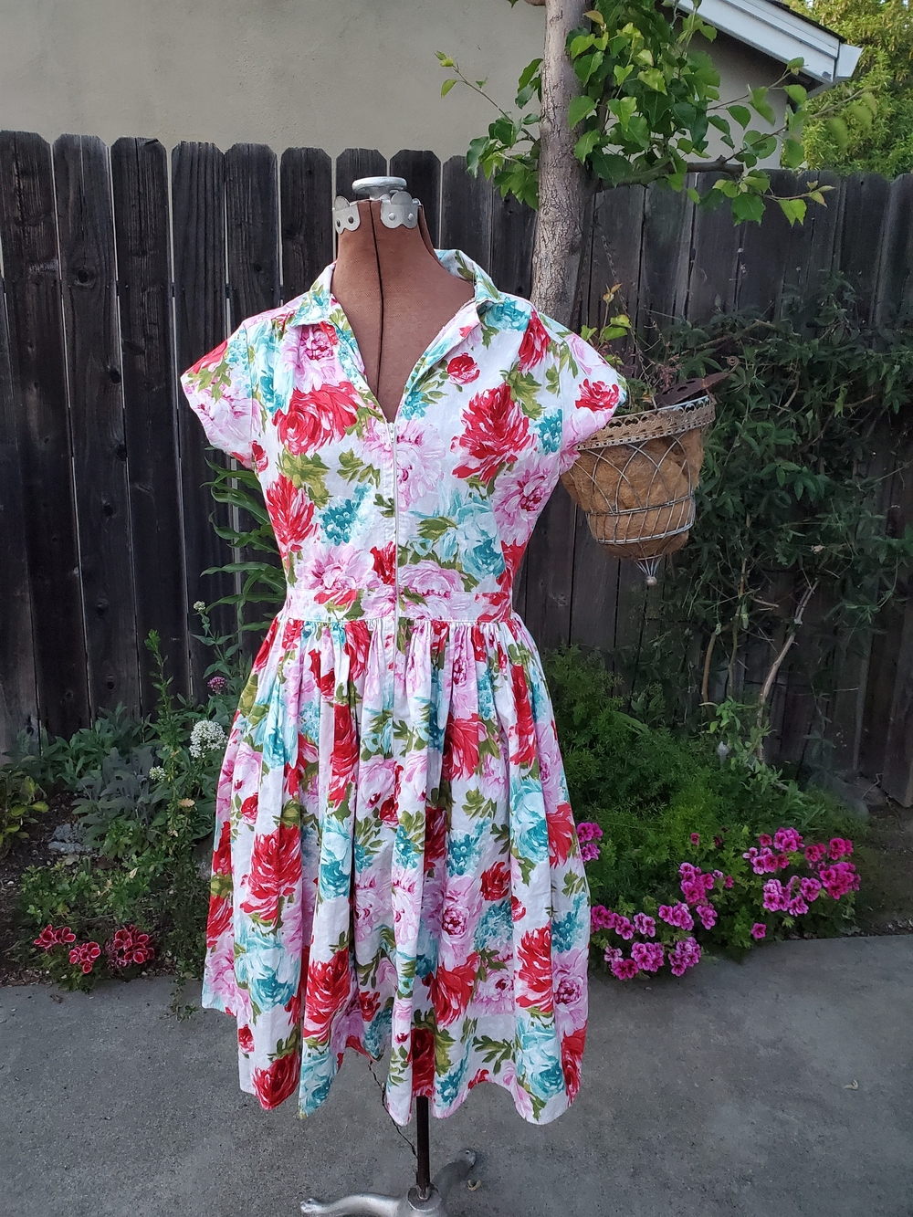 Bernie Dexter White Midi Dress with Red & Teal Floral Print